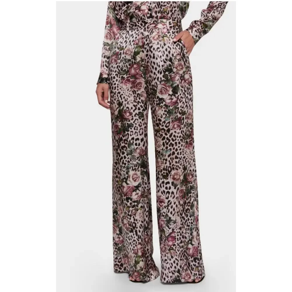 L'AGENCE Pilar Wide Leg Silk Pants in Cheetah Rose 2